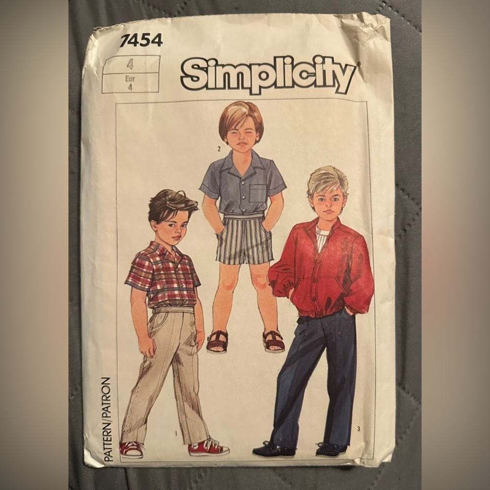 Clothes Pattern Vintage Simplicity #7454 1986 Kids, Boys outfit - Uncut